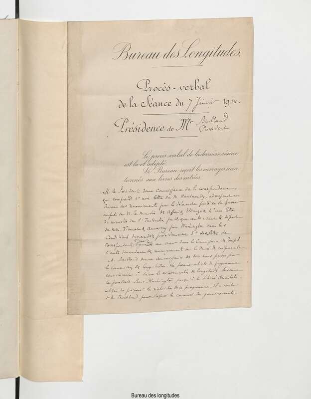 Registre des procès-verbaux avec annexes du Bureau des longitudes (1914-1a918)