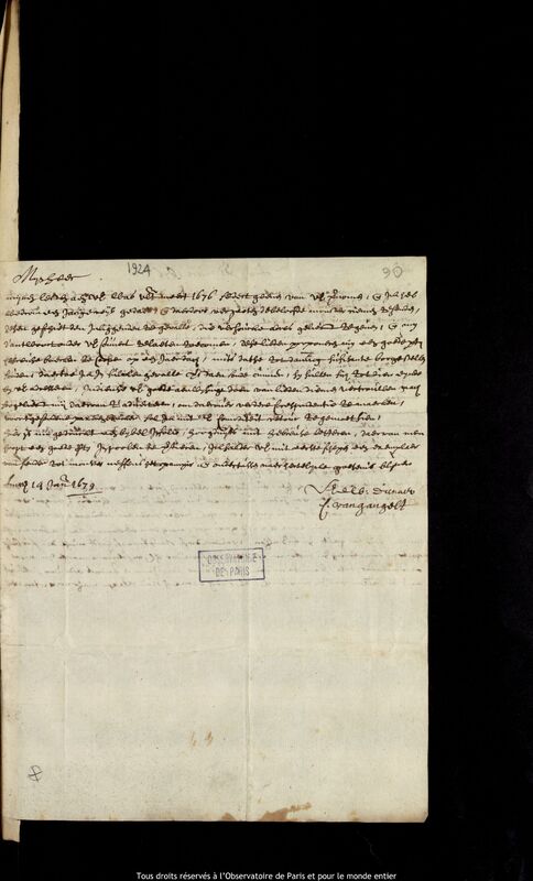 Lettre de Christoffel van Gangelt à Jan Heweliusz, Amsterdam, 14 janvier 1679