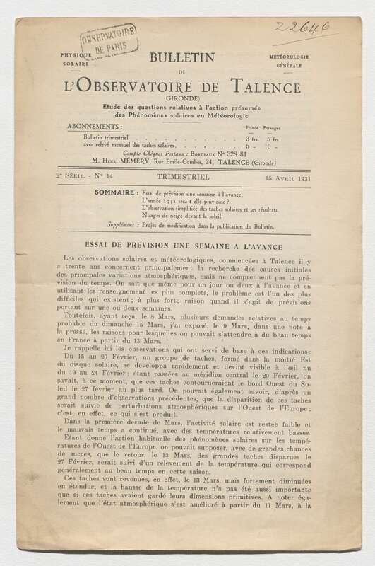 (1931) Bulletin de l'Observatoire de Talence, 2e série