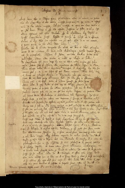 Lettre de Peter Crüger à Jan Heweliusz, Gdansk, 1er décembre 1630