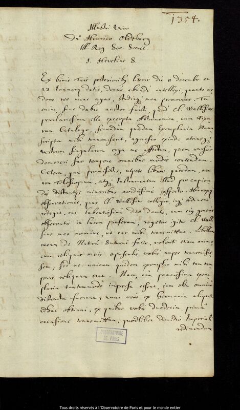 Lettre de Jan Heweliusz à Henry Oldenburg, Gdansk, 21 mars 1669