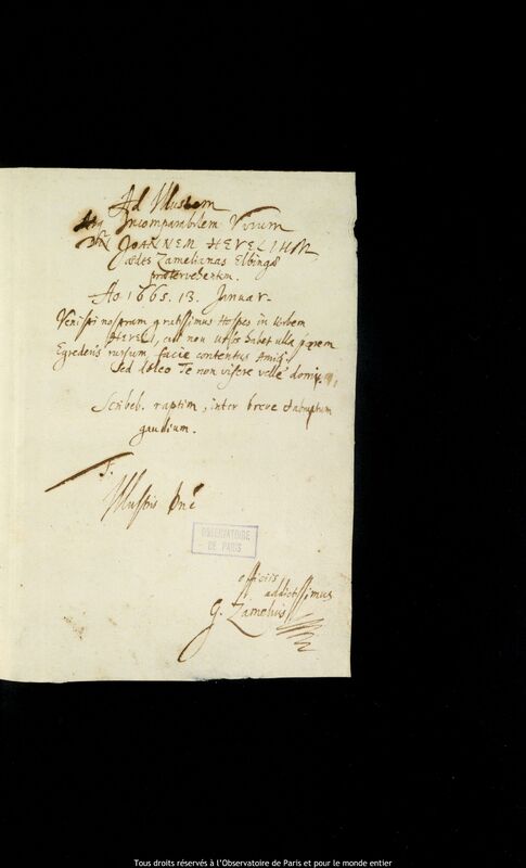 Texte manuscrit de Gottfried Zamel, 13 janvier 1665