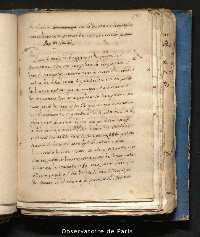 CASSINI I. Réflexions sur la dissertation insérée dans le X journal de cette année 1697