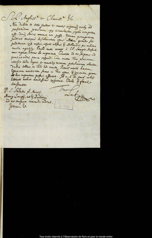 Lettre de Stanislaw Lubieniecki à Jan Heweliusz, Hambourg, octobre 1667