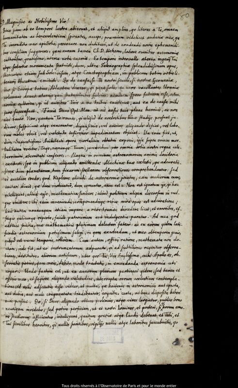 Lettre de Stephan Spleiss à Jan Heweliusz, Schaffhausen, 17 avril 1672