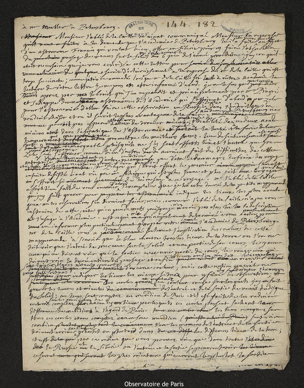 Lettre de Joseph-Nicolas Delisle à Gerhard Friedrich Müller