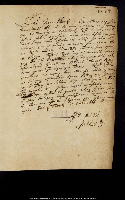 Lettre de Leopoldo de' Medici à Jan Heweliusz, Florence, 13 octobre 1666