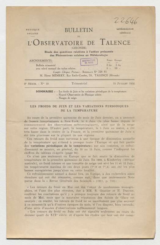 (1932) Bulletin de l'Observatoire de Talence, 2e série