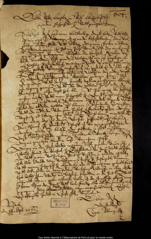 Lettre de Caspar March à Jan Heweliusz, Rostock, 13 septembre 1660