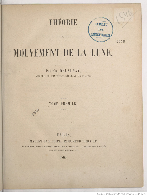 Théorie du mouvement de la lune,  Tome 1 et Tome 2