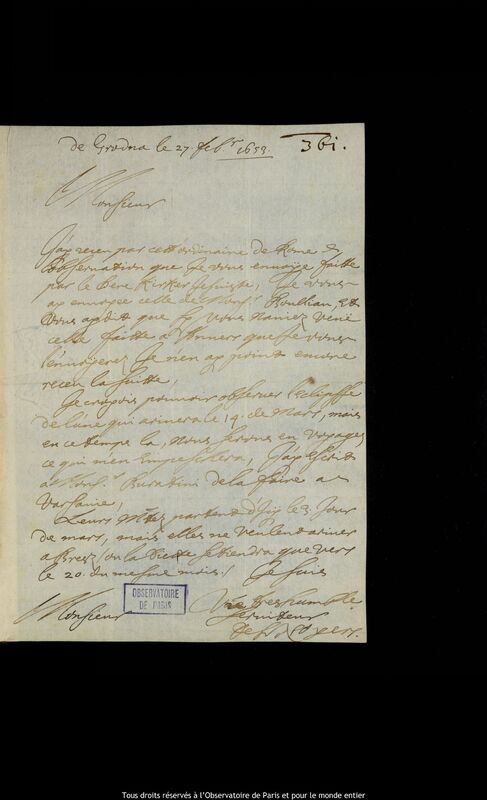 Lettre de Pierre Des Noyers à Jan Heweliusz, Grodno, 27 février 1653