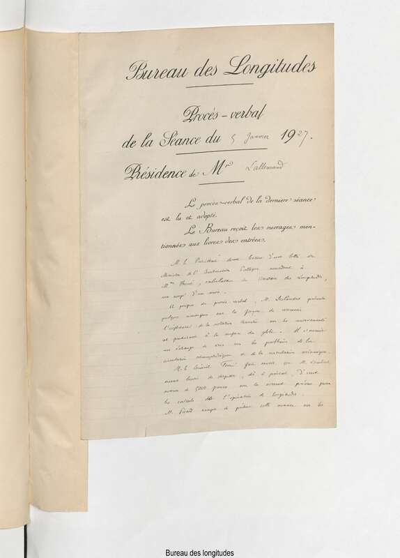 Registre des procès-verbaux avec annexes du Bureau des longitudes (1927-1929)