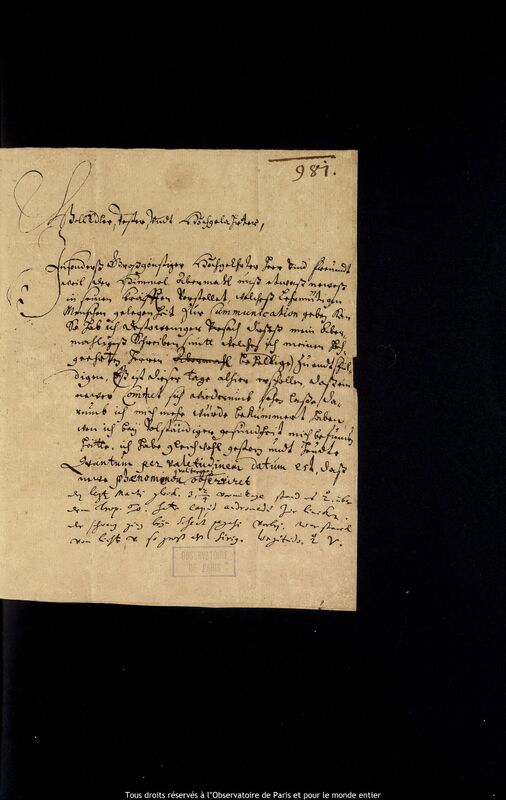 Lettre de Johann Gebhard Rabener à Jan Heweliusz, Kolobrzeg, 1er avril 1665