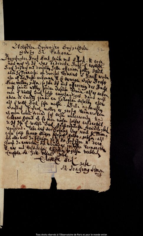 Lettre de Joachim Simon à Jan Heweliusz, Gdansk, 1676