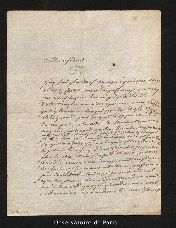 Lettre de Soufflot, Paris le 29 septembre 1765