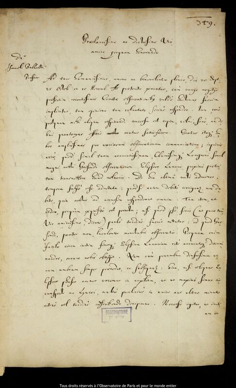 Lettre de Jan Heweliusz à Ismaël Boulliau, Gdansk, 24 janvier 1653