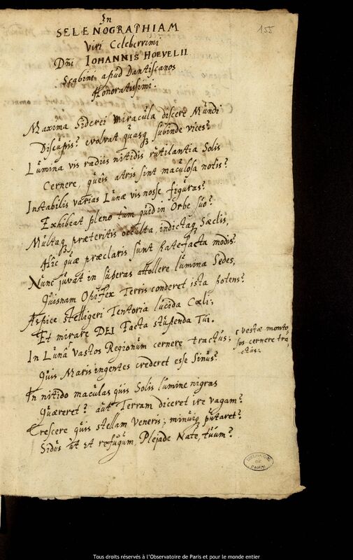 Texte manuscrit de Gerbrand Hajo à Jan Heweliusz, Gdansk, 1647