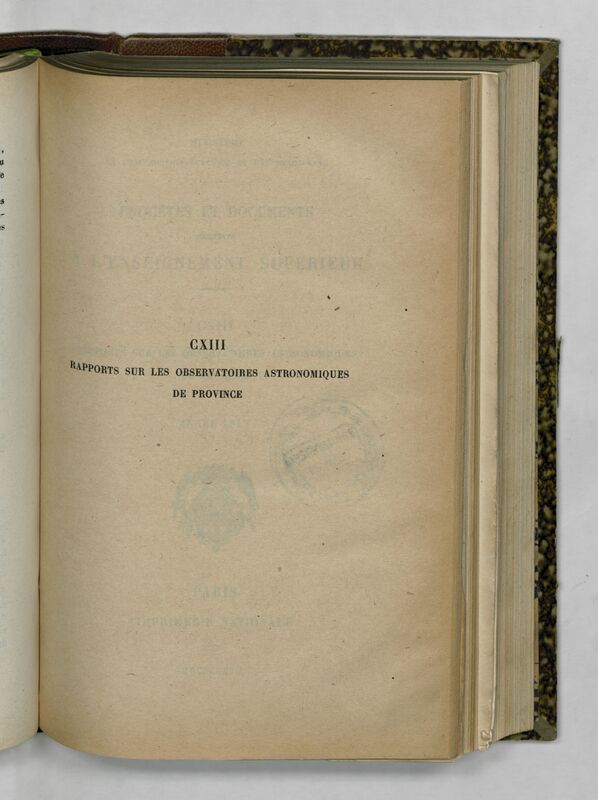 (1917) Rapport sur les observatoires astronomiques de province