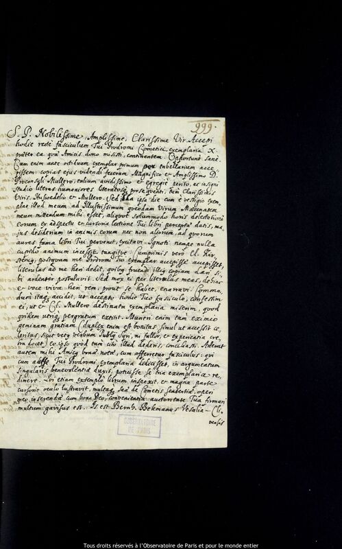 Lettre de Stanislaw Lubieniecki à Jan Heweliusz, Hambourg, 26 mai 1665