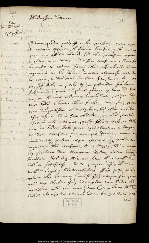 Lettre de Jan Heweliusz à Pierre Des Noyers, Gdansk, 6 décembre 1680