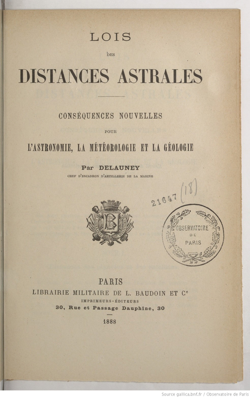 Lois des distances astrales, conséquences nouvelles pour l'astronomie, la météorologie et la géologie