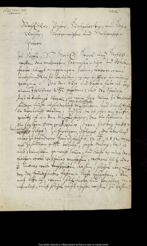 Lettre de Johann Abraham Ihle à Jan Heweliusz, Leipzig, 24 janvier 1685