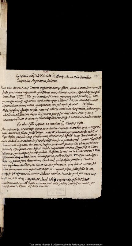 Texte manuscrit de Julius Reichelt à Henri Justel, Strasbourg, 11 mars 1681