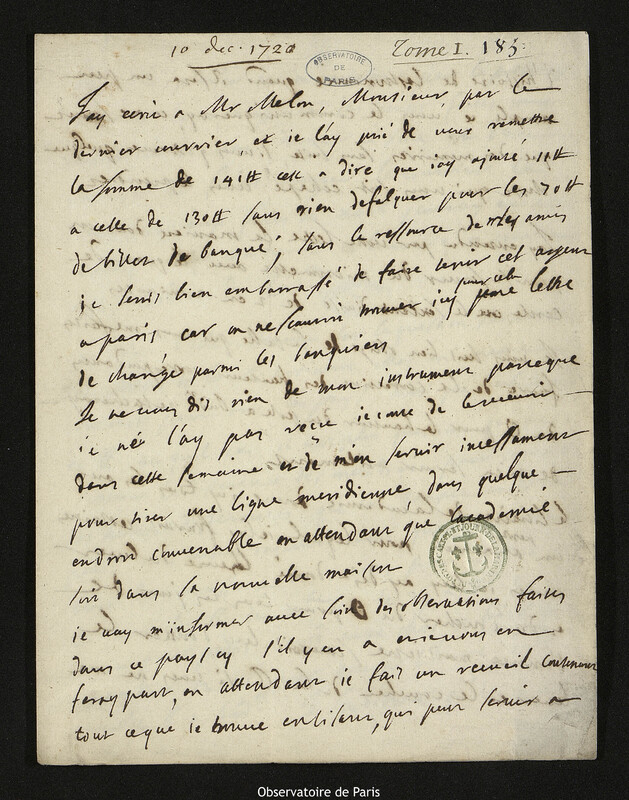 Lettre de Joseph de Navarre à Joseph-Nicolas Delisle, Bordeaux, 10 décembre 1720