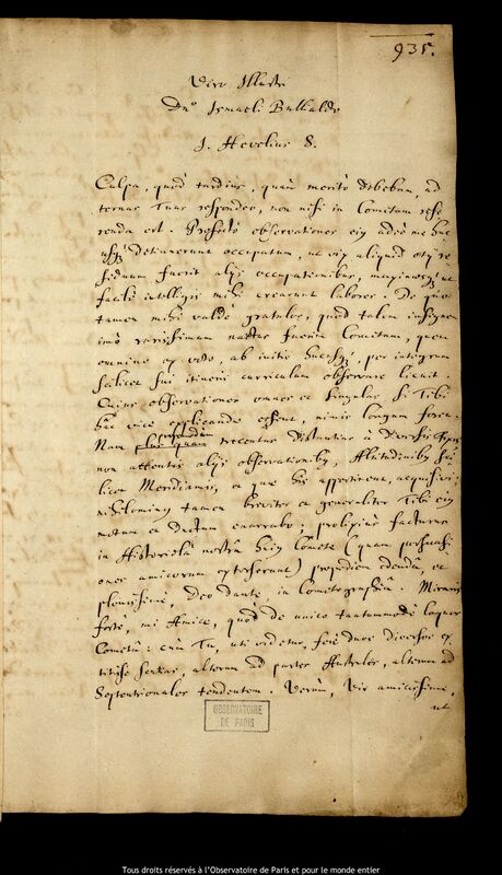 Lettre de Jan Heweliusz à Ismaël Boulliau, Gdansk, 19 février 1665