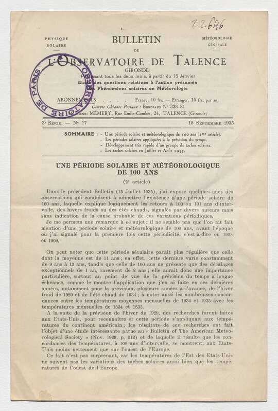 (1935) Bulletin de l'Observatoire de Talence, 3e série