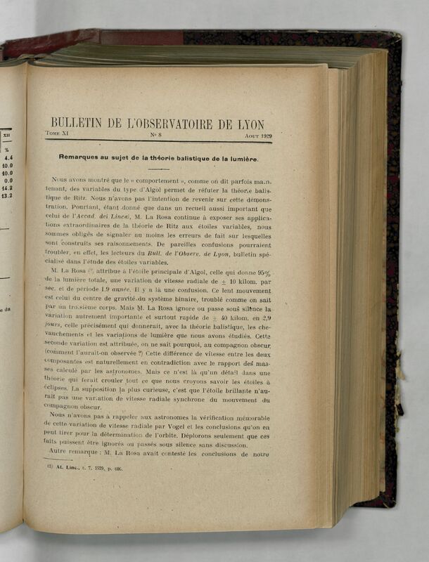 (1929) Bulletin de l'Observatoire de Lyon