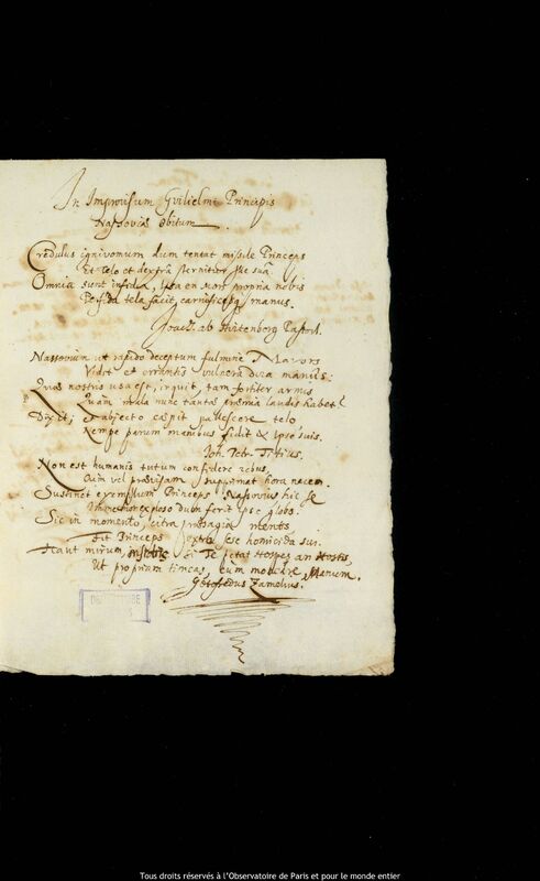 Texte manuscrit de Joachim Pastorius, Johann Peter Titz et Gottfried Zamel, novembre 1664