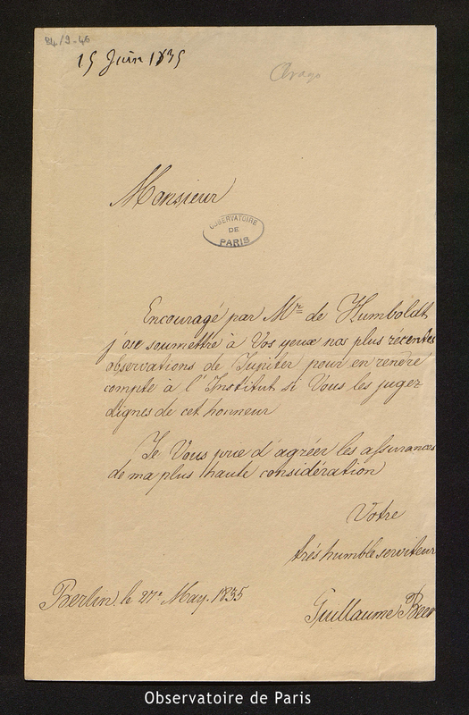 Lettre de Guillaume Beer, le 27 mai 1835