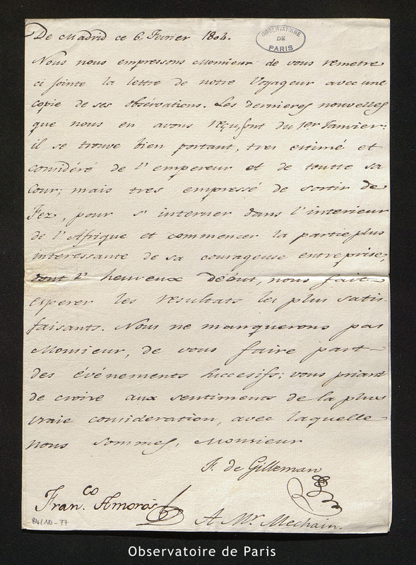 Lettre de F de Gilleman et Fran.co Amoros à Méchain, Madrid le 6 février 1804