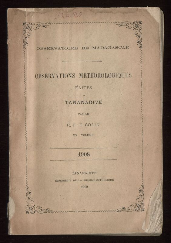 (1909_20) Observations météorologiques faites à Tananarive