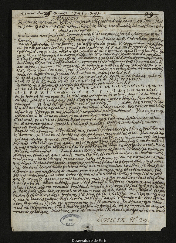 Lettre de Georg Matthias Bose à Joseph-Nicolas Delisle, Wittenberg, 14 février 1745