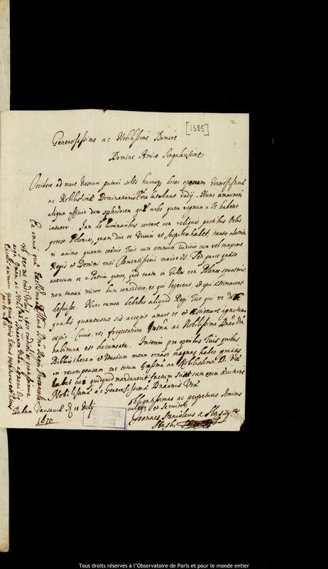 Lettre de Jan Stanislaw Zba?ski à Jan Heweliusz, Varsovie, 11 juillet 1670