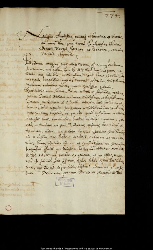 Lettre de Friedrich Schweitzer à Jan Heweliusz, Kaliningrad, 11 octobre 1662