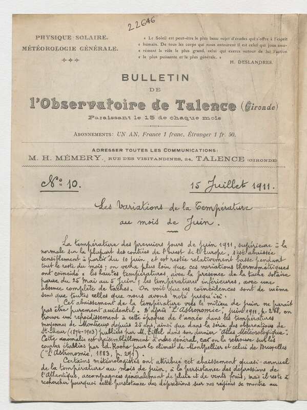 (1911) Bulletin de l'Observatoire de Talence