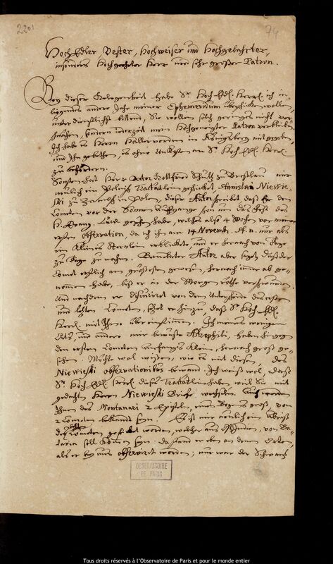 Lettre de Gottfried Kirch à Jan Heweliusz, Leipzig, 14 mai 1682