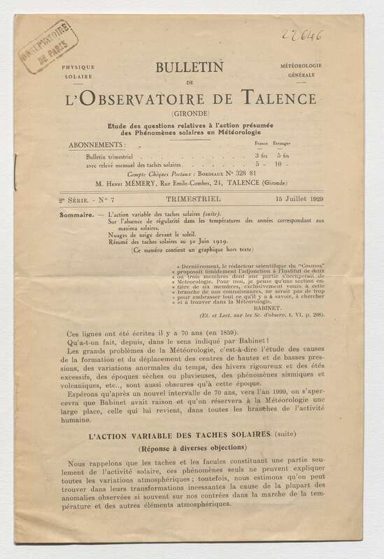 (1929) Bulletin de l'Observatoire de Talence, 2e série