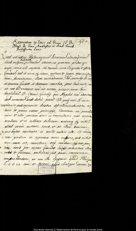 Texte manuscrit de Stanislaw Lubieniecki à Abraham de Grau, Hambourg, 20 février 1665