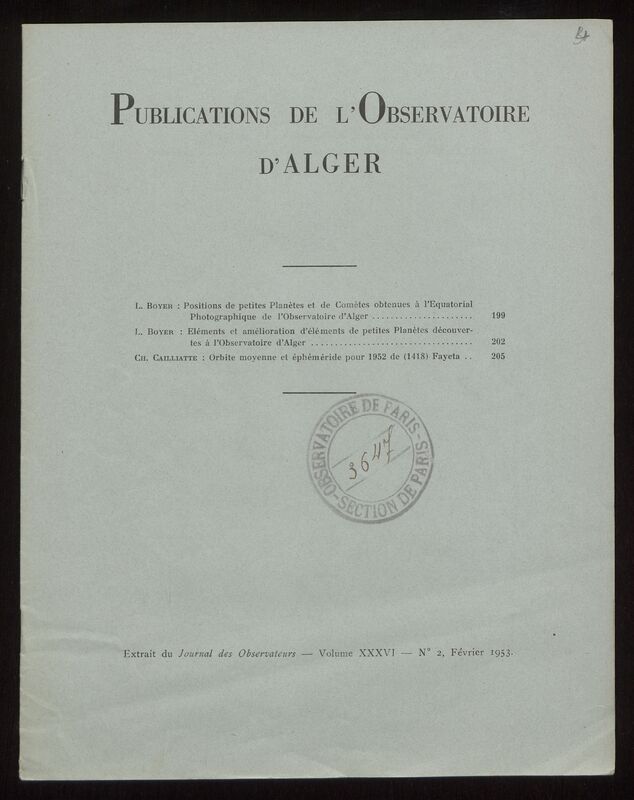 (1953_2) Travaux de l'Observatoire d'Alger