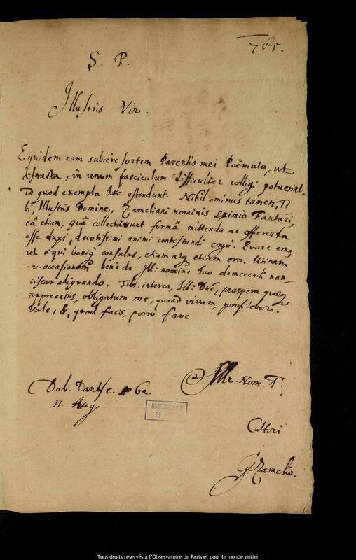 Lettre de Gottfried Zamel à Jan Heweliusz, Gdansk, 11 août 1662