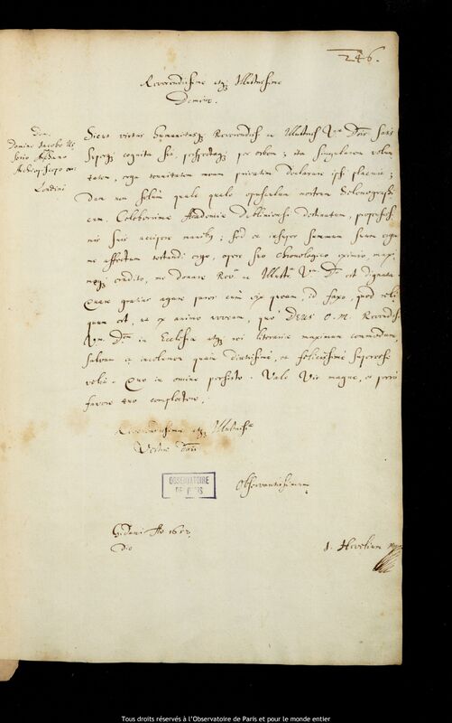 Lettre de Jan Heweliusz à James Ussher, Gdansk, 1652