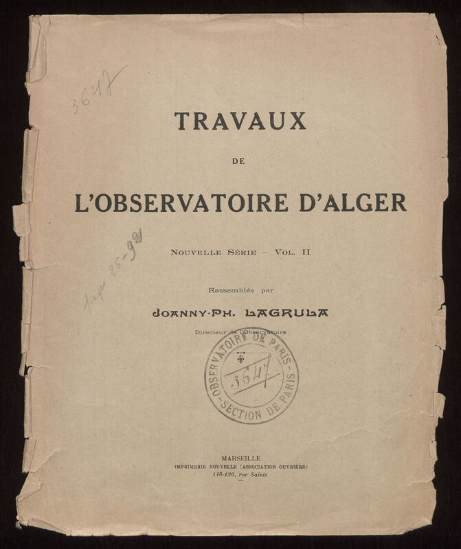 (1938-1941) Travaux de l'Observatoire d'Alger