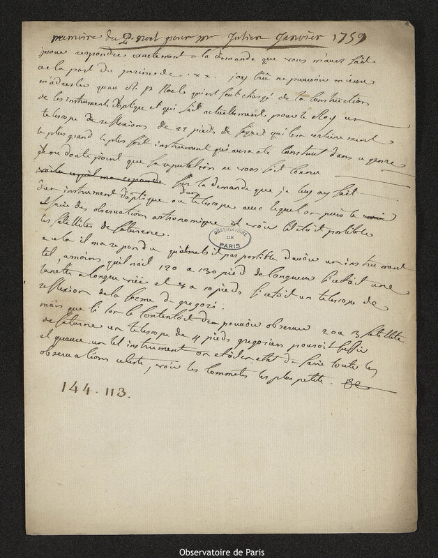 Lettre de Père Noel à Roch-Joseph Julien, éditeur et marchand de cartes géographiques,janvier 1759