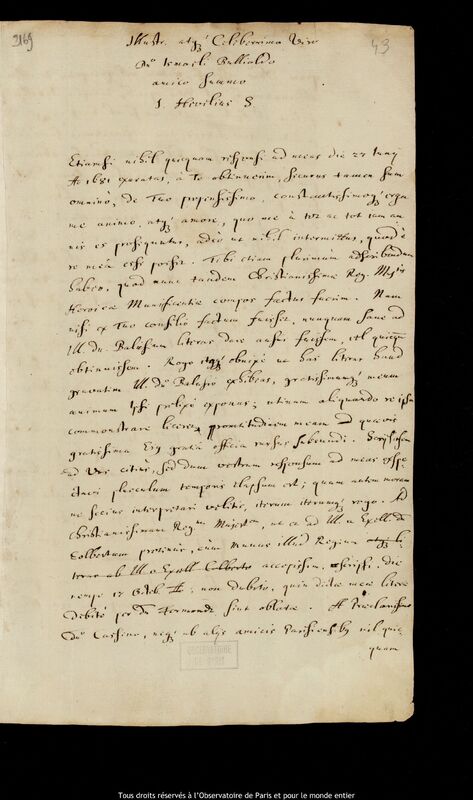 Lettre de Jan Heweliusz à Ismaël Boulliau, Gdansk, 3 janvier 1682