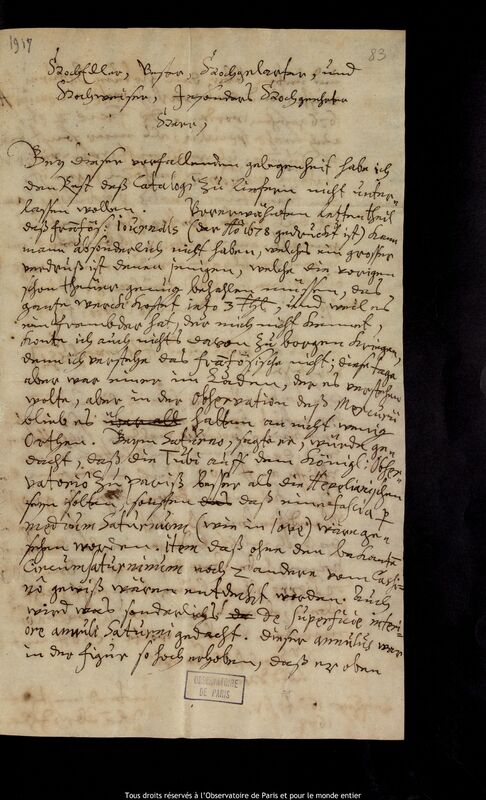 Lettre de Johann Abraham Ihle à Jan Heweliusz, Leipzig, 16 octobre 1678