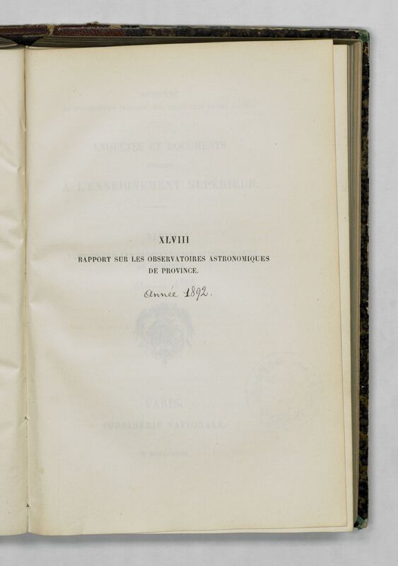 (1892) Rapport sur les observatoires astronomiques de province